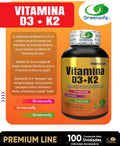 VITAMINA D3 + K2 - 100 CÁPSULAS GREENSOFG