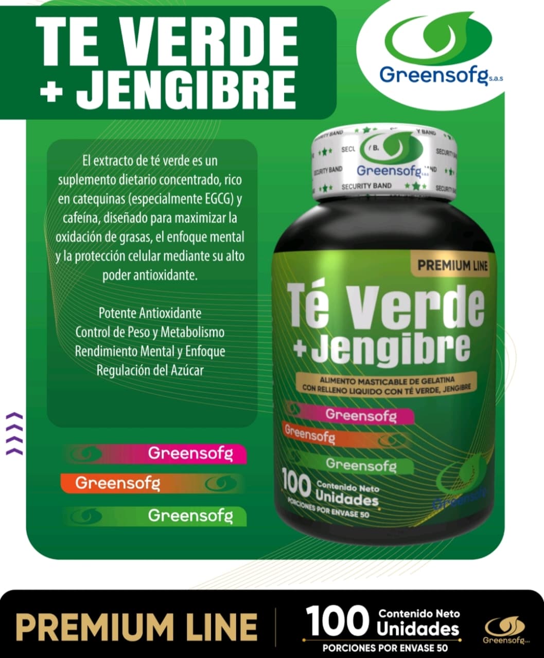 TÉ VERDE + JENGIBRE - 100 CÁPSULAS GREENSOFG