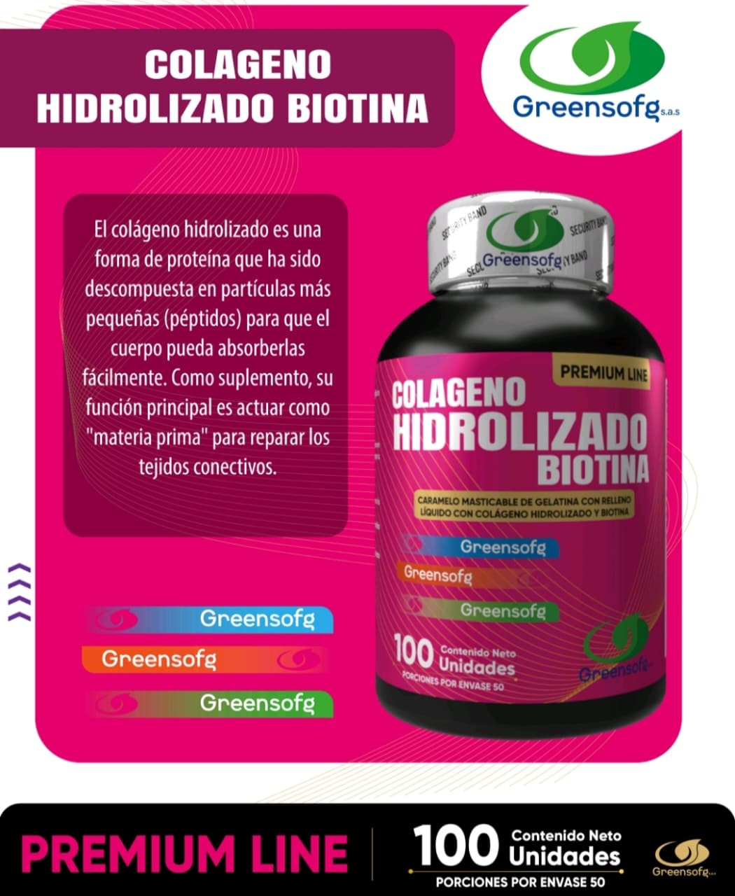COLAGENO HIDROLIZADO Y BIOTINA - 100 CÁPSULAS GREENSOFG