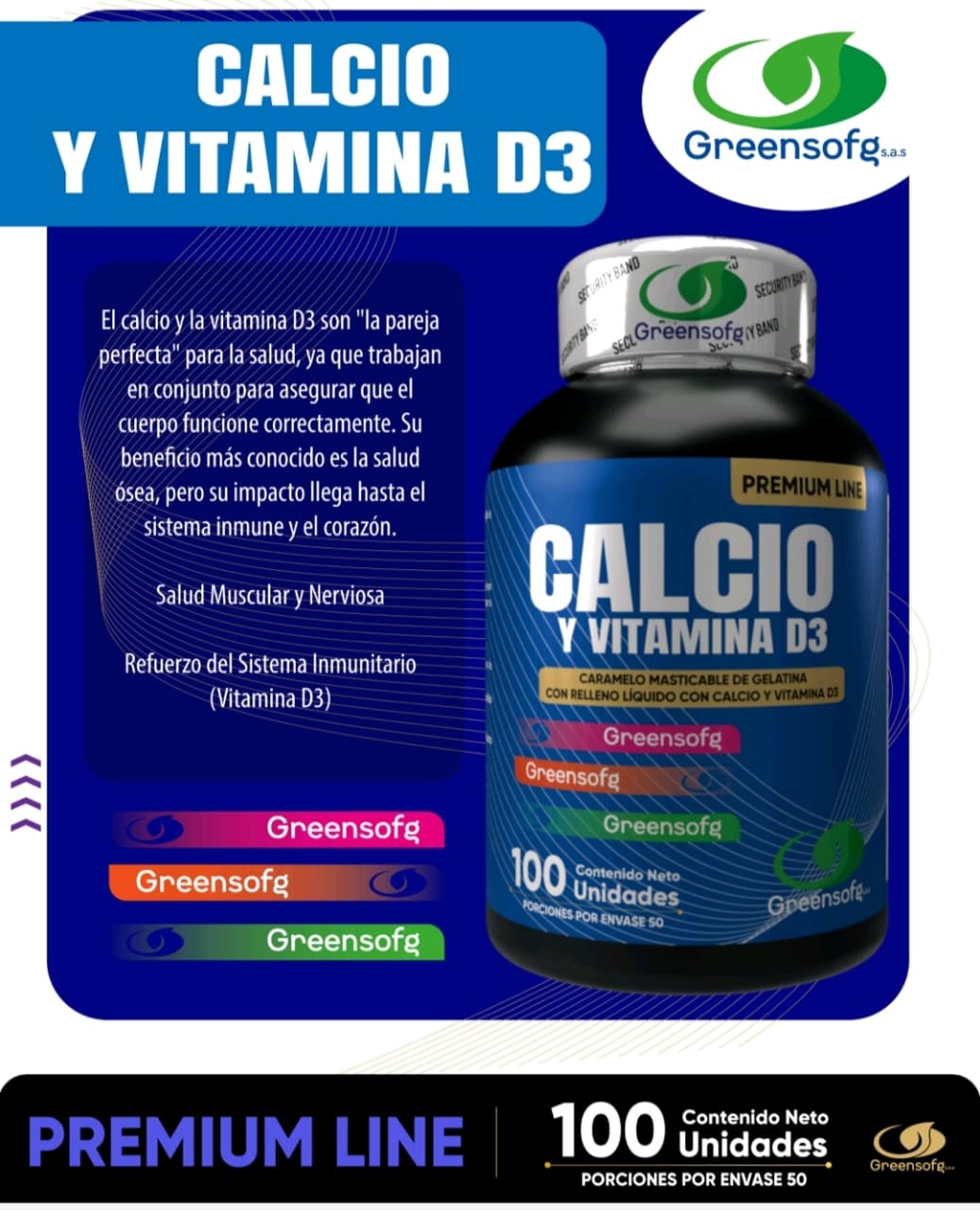 CALCIO + VITAMINA D3 - 100 CÁPSULAS GREENSOFG