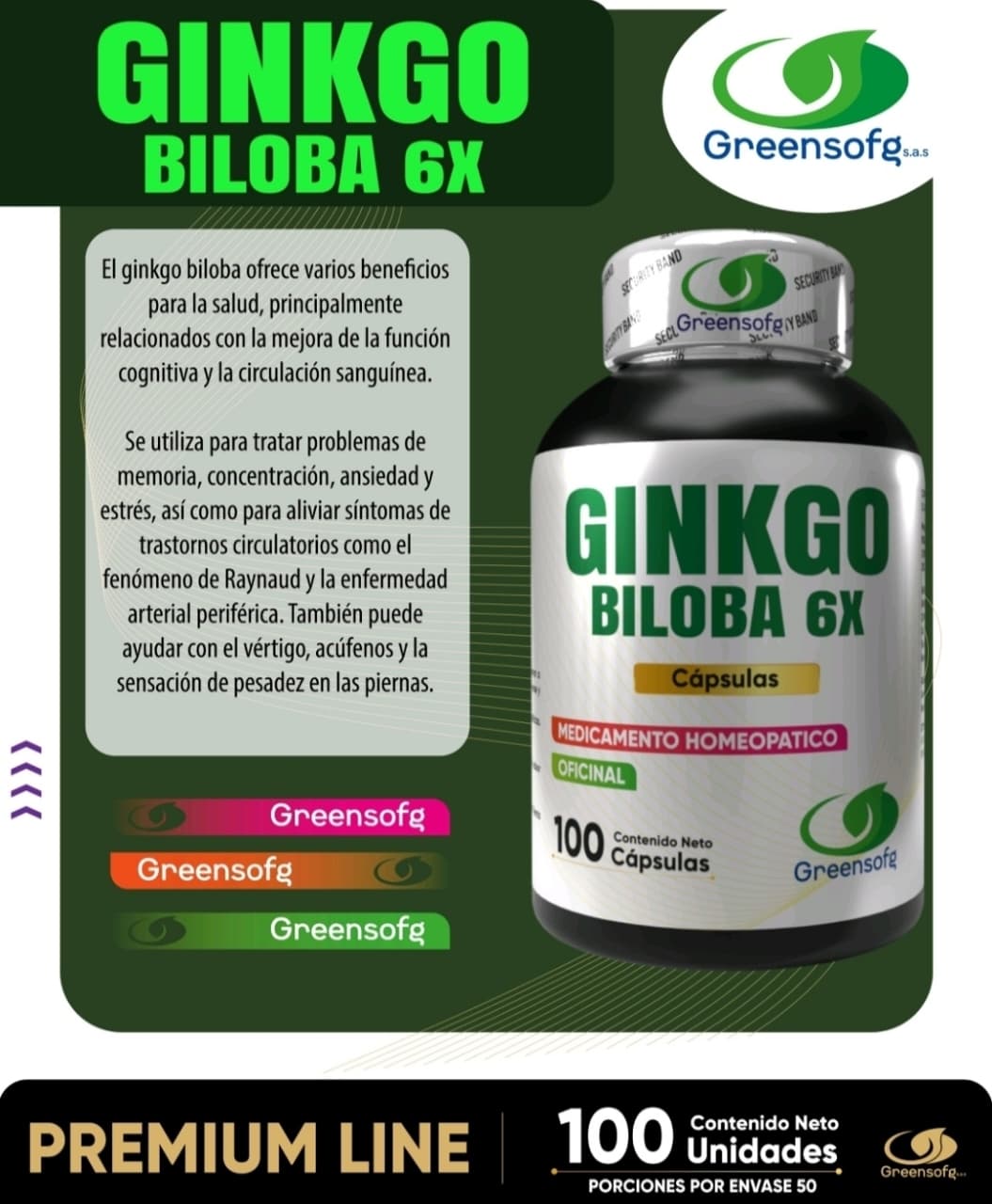 GINKGO BILOBA 6X - 100 CÁPSULAS GREENSOFG