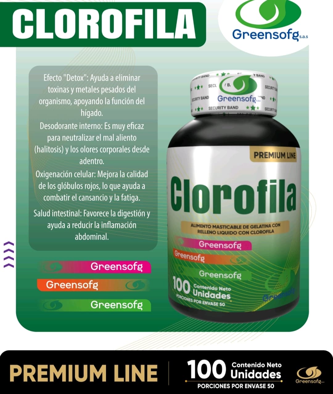 CLOROFILA - 100 CÁPSULAS GREENSOFG