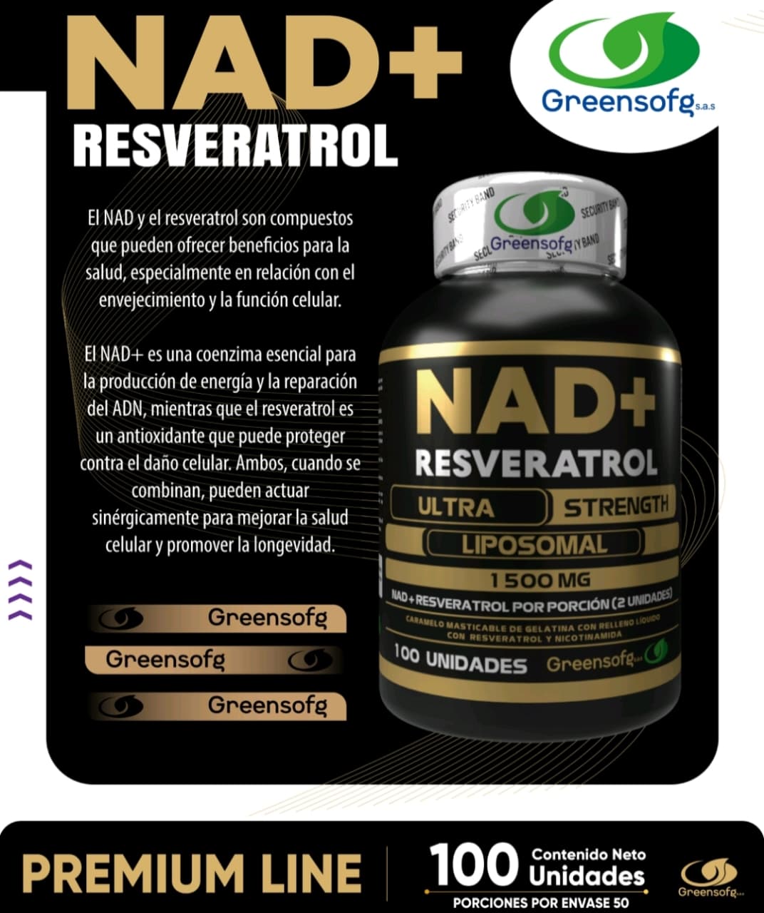 NAD + RESVERATROL - 100 CÁPSULAS GREENSOFG